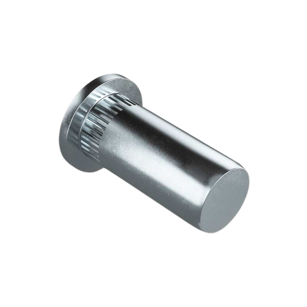 Closed End Flat Head Knurled Rivet Nut at an angle, RivetGo’s stainless steel waterproof rivet nuts for marine use