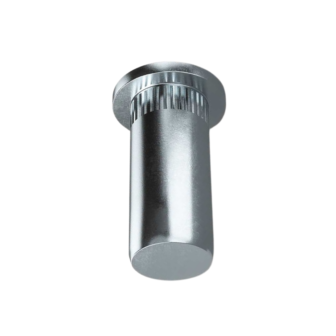 Closed End Flat Head Knurled Rivet Nut front view, RivetGo’s stainless steel waterproof rivet nuts for sheet metal