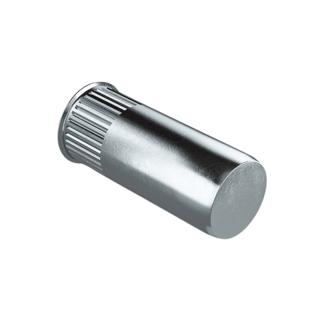 Closed End Reduced Head Knurled Rivet Nuts at an angle, RivetGo’s stainless steel waterproof rivet nuts for marine use