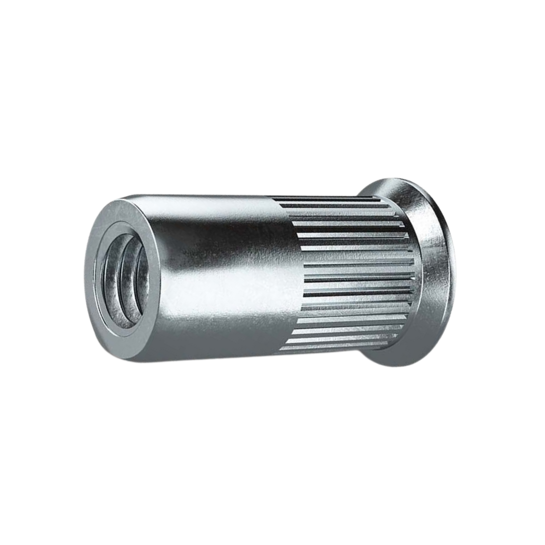 Countersunk Head Knurled Rivet Nut side view, RivetGo’s stainless steel rivet nuts for plastic and sheet metal