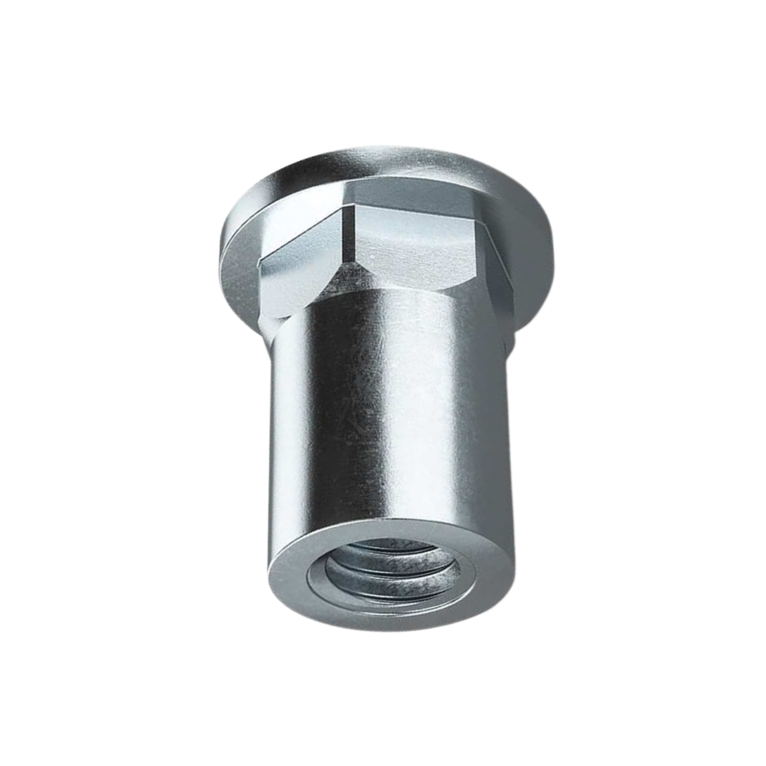 Flat Head Hexagon Rivet Nut front view, RivetGo’s stainless steel rivet nuts for industrial and plastic