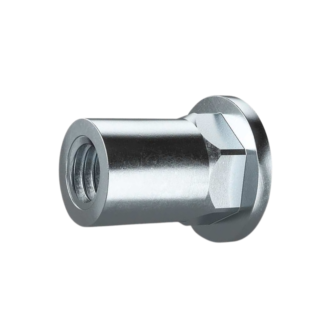 Flat Head Hexagon Rivet Nut side view, RivetGo’s stainless steel rivet nuts for plastic and sheet metal