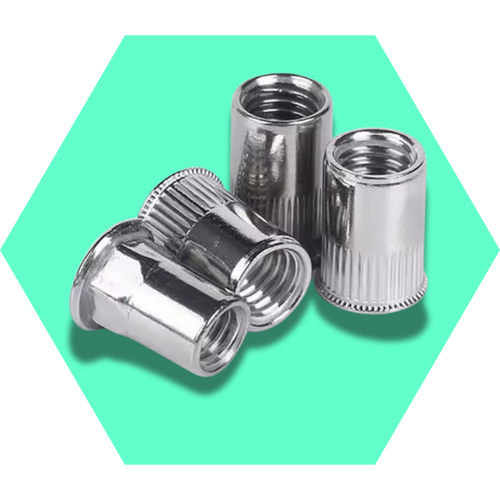 RivetGo Rivet Nuts Collection – metric rivet nuts (M3-M12) in stainless steel, including closed end, knurled, and hexagon types.