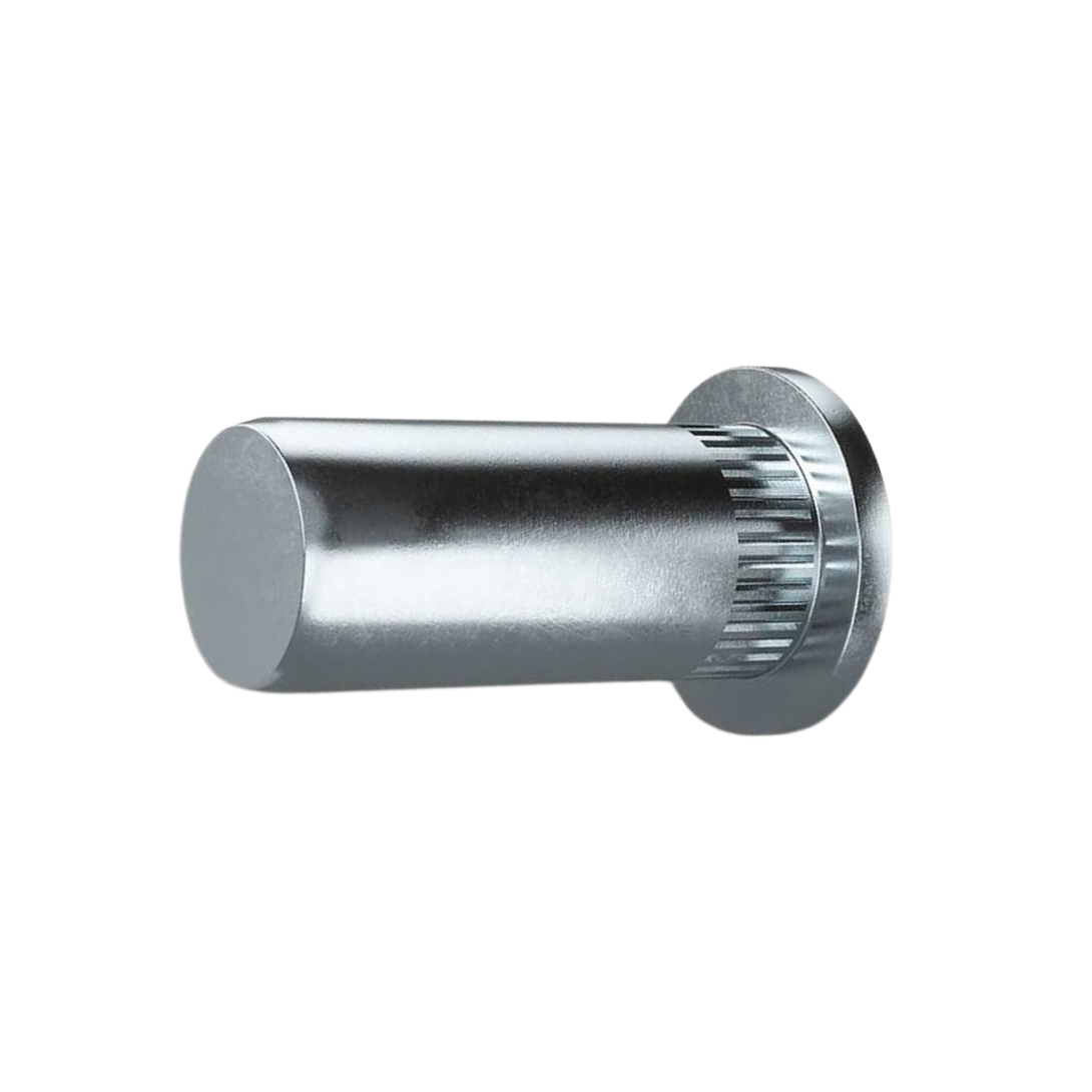 Closed End Flat Head Knurled Rivet Nut side view, RivetGo’s stainless steel waterproof rivet nuts for plastic